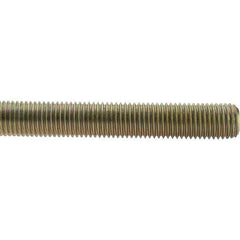 Value Collection - 1-8 UNC (Coarse), 3' Long, Low Carbon Steel Threaded Rod - Yellow Zinc-Plated Finish, Right Hand Thread - Industrial Tool & Supply