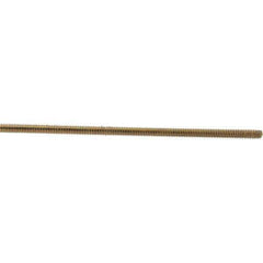 Value Collection - 1/4-20 UNC (Coarse), 3' Long, Low Carbon Steel Threaded Rod - Yellow Zinc-Plated Finish, Right Hand Thread - Industrial Tool & Supply