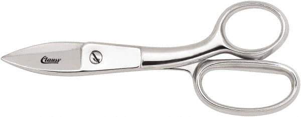 Clauss - 5" LOC, 7-3/4" OAL Chrome Plated Straight Shears - Serrated, Steel Straight Handle, For Paper, Fabric - Industrial Tool & Supply