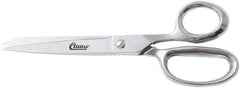 Clauss - 4" LOC, 8" OAL Chrome Plated Straight Shears - Steel Straight Handle, For Paper, Fabric - Industrial Tool & Supply