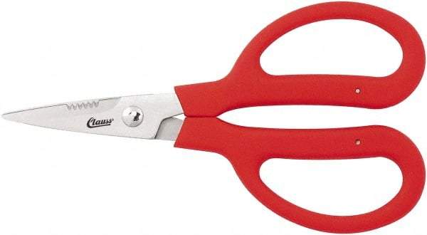 Clauss - 3" LOC, 9-1/4" OAL Stainless Steel Blunt Point Trimmers - Serrated, Plastic Handle, For Paper, Fabric - Industrial Tool & Supply