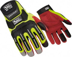 Ringers Gloves - Size M (9), ANSI Cut Lvl 1, Cut & Puncture Resistant Gloves - Hook & Loop Cuff, Hi-Vis Yellow/Red/Black, Paired - Industrial Tool & Supply