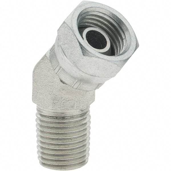 Value Collection - Steel Industrial Pipe 45° Elbow Swivel Adapter - FNPSM x MNPTF - Industrial Tool & Supply