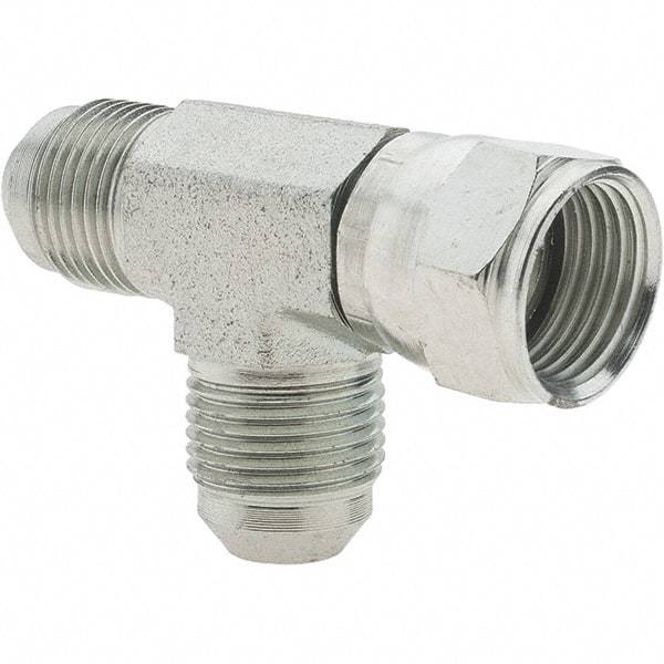 Value Collection - 1/2" Tube OD, 37° Steel Flared Tube Swivel Run Tee - 3/4-16 x 3/4-16 x 3/4-16 Flare x Flare x Flare Ends - Industrial Tool & Supply