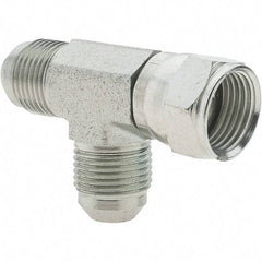 Value Collection - 1/2" Tube OD, 37° Steel Flared Tube Swivel Run Tee - 3/4-16 x 3/4-16 x 3/4-16 Flare x Flare x Flare Ends - Industrial Tool & Supply