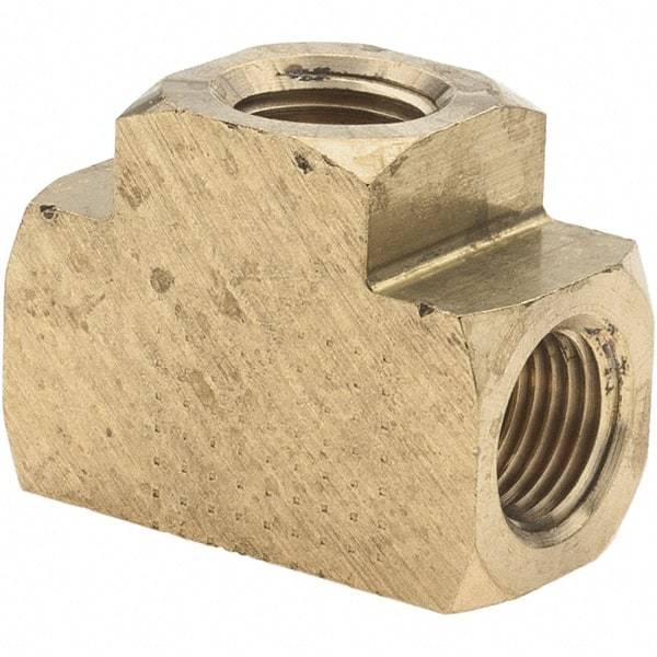 Parker - 1/8 Female Thread, Brass Industrial Pipe Female Tee - FNPTF, 1,000 psi - Industrial Tool & Supply