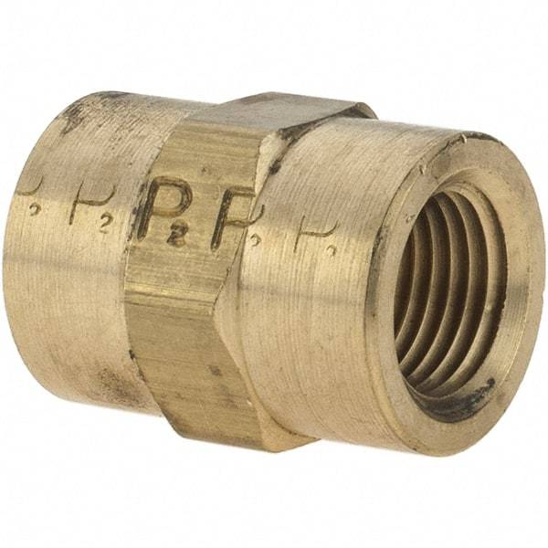 Parker - 1/8 Female Thread, Brass Industrial Pipe Coupling - FNPTF, 1,000 psi - Industrial Tool & Supply