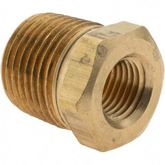 Parker - 1/2 Male Thread x 1/4 Female Thread, Brass Industrial Pipe Hex Bushing - MNPTF x FNPTF, 1,000 psi - Industrial Tool & Supply