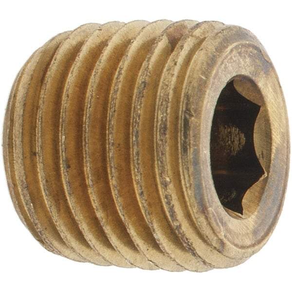 Parker - 1/4 Male Thread, Brass Industrial Pipe Hollow Hex Plug - MNPTF, 1,000 psi - Industrial Tool & Supply