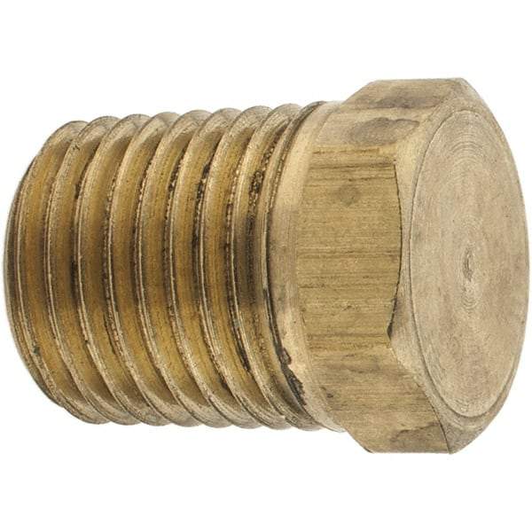 Parker - 1/4 Male Thread, Brass Industrial Pipe Hex Head Plug - MNPTF, 1,000 psi - Industrial Tool & Supply