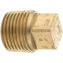 Parker - 3/8 Male Thread, Brass Industrial Pipe Square Head Plug - MNPTF, 1,000 psi - Industrial Tool & Supply