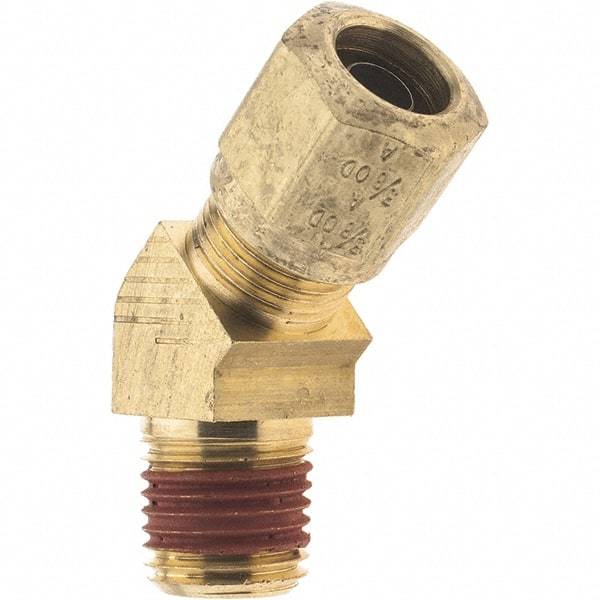 Parker - 3/8" OD, Brass Male 45° Elbow - 150 Max Working psi, - Industrial Tool & Supply