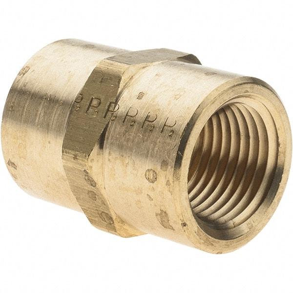 Parker - 1/2 Female Thread, Brass Industrial Pipe Coupling - FNPTF, 1,000 psi - Industrial Tool & Supply