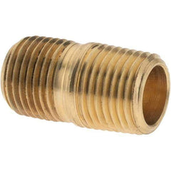 Parker - 1/8 Male Thread, Brass Industrial Pipe Close Nipple - MNPTF, 1,000 psi - Industrial Tool & Supply