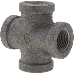 Value Collection - Size 3/8", Class 150, Malleable Iron Black Pipe Cross - 150 psi, Threaded End Connection - Industrial Tool & Supply
