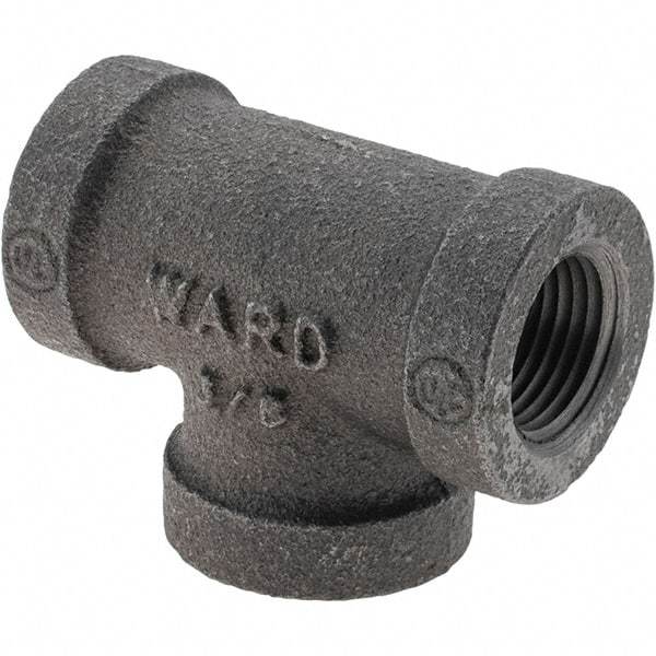 Value Collection - Size 3/8", Class 150, Malleable Iron Black Pipe Tee - 150 psi, Threaded End Connection - Industrial Tool & Supply