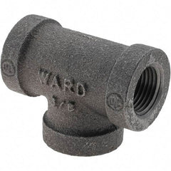 Value Collection - Size 3/8", Class 150, Malleable Iron Black Pipe Tee - 150 psi, Threaded End Connection - Industrial Tool & Supply