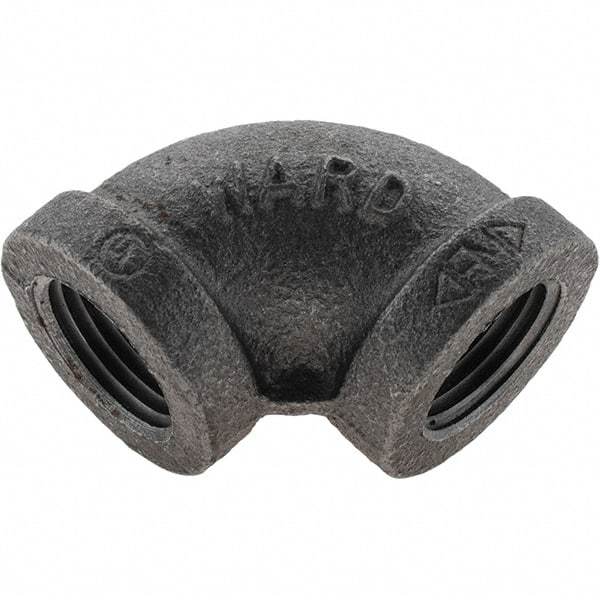 Value Collection - Size 1/2", Class 150, Malleable Iron Black Pipe 90° Elbow - 150 psi, Threaded End Connection - Industrial Tool & Supply