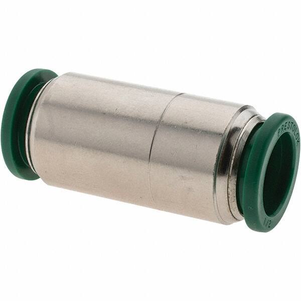 Parker - 1/2" Outside Diam, Nickel Plated Brass Push-to-Connect Tube Union - 300 Max psi, Tube to Tube Connection, Nitrile O-Ring - Industrial Tool & Supply