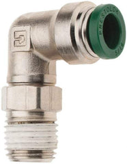 Parker - 5/16" Outside Diam, 1/4 NPTF, Nickel Plated Brass Push-to-Connect Tube Male Swivel Elbow - 300 Max psi, Tube to Male NPT Connection, Nitrile O-Ring - Industrial Tool & Supply