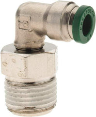 Parker - 1/4" Outside Diam, 3/8 NPTF, Nickel Plated Brass Push-to-Connect Tube Male Swivel Elbow - 300 Max psi, Tube to Male NPT Connection, Nitrile O-Ring - Industrial Tool & Supply
