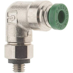Parker - 5/32" Outside Diam, 10-32 UNF, Nickel Plated Brass Push-to-Connect Tube Male Swivel Elbow - 300 Max psi, Tube to Male UNF Connection, Nitrile O-Ring - Industrial Tool & Supply