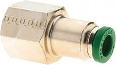 Parker - 1/4" Outside Diam, 1/4 NPTF, Nickel Plated Brass Push-to-Connect Tube Female Connector - 300 Max psi, Tube to Female NPT Connection, Nitrile O-Ring - Industrial Tool & Supply