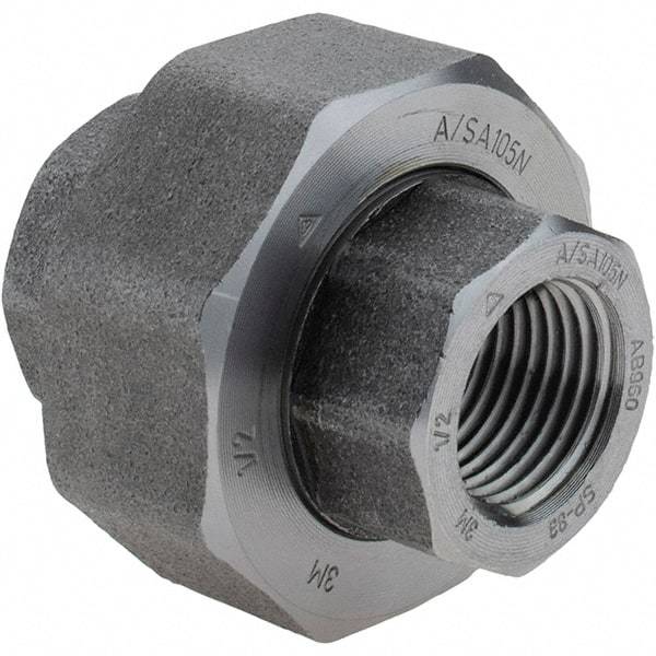Value Collection - Size 1/2", Class 3,000, Forged Carbon Steel Black Pipe Union - NPT End Connection - Industrial Tool & Supply