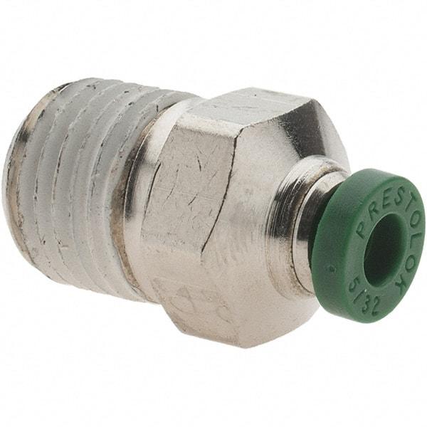 Parker - 5/32" Outside Diam, 1/4 NPTF, Nickel Plated Brass Push-to-Connect Tube Male Connector - 300 Max psi, Tube to Male NPT Connection, Nitrile O-Ring - Industrial Tool & Supply