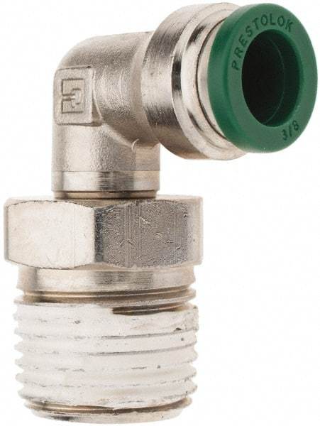 Parker - 3/8" Outside Diam, 1/2 NPTF, Nickel Plated Brass Push-to-Connect Tube Male Swivel Elbow - 300 Max psi, Tube to Male NPT Connection, Nitrile O-Ring - Industrial Tool & Supply
