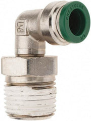Parker - 3/8" Outside Diam, 1/2 NPTF, Nickel Plated Brass Push-to-Connect Tube Male Swivel Elbow - 300 Max psi, Tube to Male NPT Connection, Nitrile O-Ring - Industrial Tool & Supply