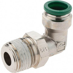 Parker - 1/2" Outside Diam, 1/2 NPTF, Nickel Plated Brass Push-to-Connect Tube Male Swivel Elbow - 300 Max psi, Tube to Male NPT Connection, Nitrile O-Ring - Industrial Tool & Supply