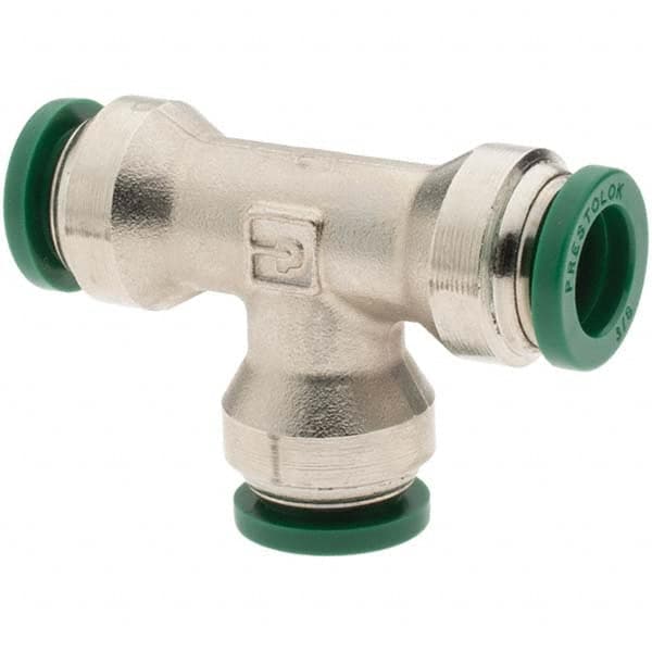 Parker - 3/8" Outside Diam, Nickel Plated Brass Push-to-Connect Tube Union Tee - Industrial Tool & Supply