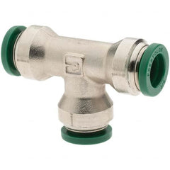 Parker - 3/8" Outside Diam, Nickel Plated Brass Push-to-Connect Tube Union Tee - Industrial Tool & Supply