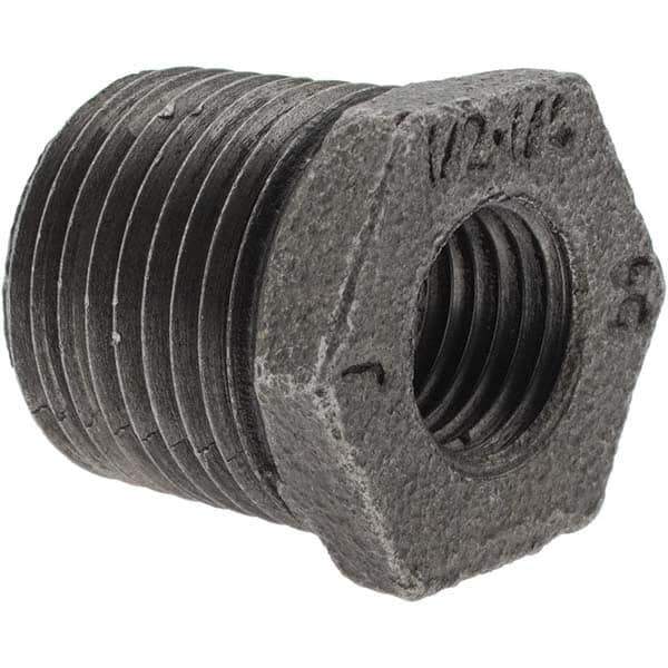 Value Collection - Size 1/2 x 1/4", Class 150, Malleable Iron Black Pipe Hex Bushing - 150 psi, Threaded End Connection - Industrial Tool & Supply