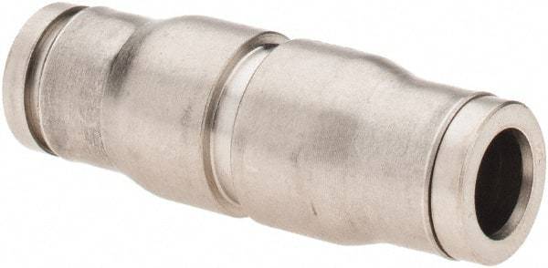 Parker - 1/4" Outside Diam, Nickel Plated Brass Push-to-Connect Tube Union - 435 Max psi, Tube to Tube Connection, FKM O-Ring - Industrial Tool & Supply