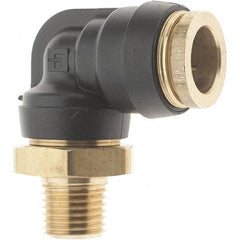 Parker - 1/2" Outside Diam, 1/4 Thread, Brass Push-to-Connect Tube Male Elbow - 250 Max psi, Tube to Male NPT Connection - Industrial Tool & Supply