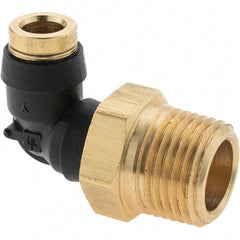 Parker - 1/4" Outside Diam, 3/8 Thread, Brass Push-to-Connect Tube Male Elbow - 250 Max psi, Tube to Male NPT Connection - Industrial Tool & Supply