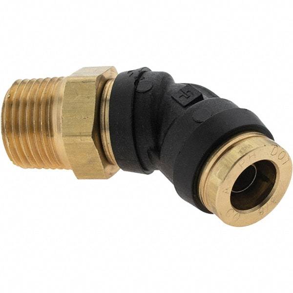 Parker - 3/8" Outside Diam, 3/8 Thread, Brass Push-to-Connect Tube Male 45° Elbow - 250 Max psi, Tube to Male NPT Connection - Industrial Tool & Supply