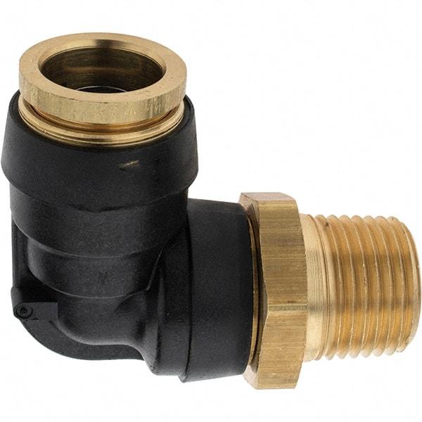Parker - 5/8" Outside Diam, 1/2 Thread, Brass Push-to-Connect Tube Male Elbow - 250 Max psi, Tube to Male NPT Connection - Industrial Tool & Supply