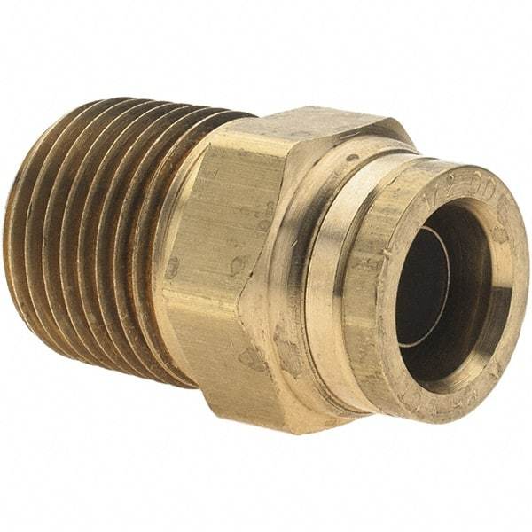 Parker - 1/2" Outside Diam, 1/2 NPTF, Brass Push-to-Connect Tube Male Connector - Tube to Male NPT Connection, Nitrile O-Ring - Industrial Tool & Supply