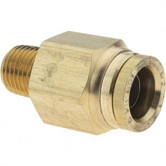 Parker - 1/2" Outside Diam, 1/4 NPTF, Brass Push-to-Connect Tube Male Connector - Tube to Male NPT Connection, Nitrile O-Ring - Industrial Tool & Supply