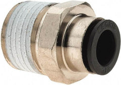Parker - 3/8" Outside Diam, 1/2 NPT, Nickel Plated Brass Push-to-Connect Tube Male Connector - 290 Max psi - Industrial Tool & Supply