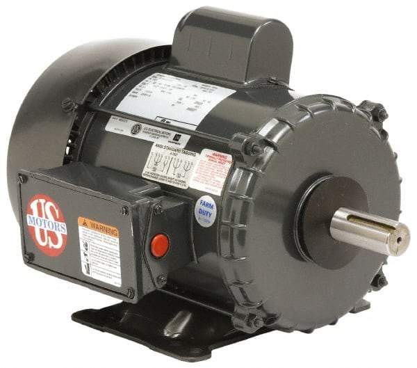 US Motors - 1.5 hp, TEFC Enclosure, 1,725 RPM, 115/230 Volt, 60 Hz, Industrial Electric AC/DC Motor - Size 145 Frame, 1 Speed, Ball Bearings, B Class Insulation, Reversible - Industrial Tool & Supply