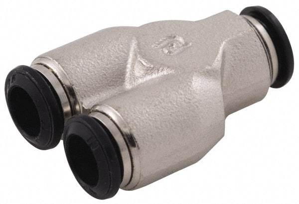 Alpha Technologies - 5mm Outside Diam, Nickel Plated Brass Push-to-Connect Tube Union Y - 250 Max psi, Tube to Tube Connection, Buna O-Ring - Industrial Tool & Supply