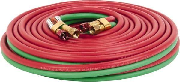 Parker - 1/4" Inside x 17/32" Outside Diam, Grade R Welding Hose - Green & Red, 50' Long, Twin Style, 200 psi Working Pressure - Industrial Tool & Supply