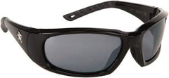 MCR Safety - Gray Lenses, Framed Safety Glasses - Anti-Fog, Scratch Resistant, Black Polycarbonate/Thermoplastic Rubber Frame, Size Universal, Wrap Around - Industrial Tool & Supply