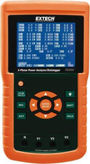 Extech - 3 Phase, 600 VAC, 200 to 3,000 Amp Capability, 45 to 65 Hz Calibration, LCD Display Power Meter - 0.5% Current Accuracy, 0.5% Voltage Accuracy - Industrial Tool & Supply