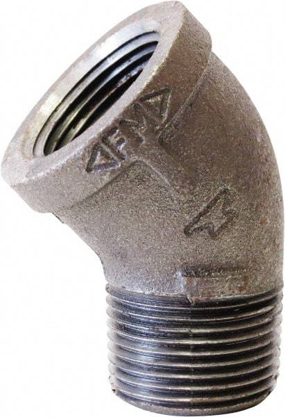 Made in USA - Size 3/4", Class 150, Malleable Iron Black Pipe 45° Street Elbow - 300 psi, Threaded (NPT) End Connection - Industrial Tool & Supply