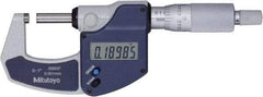 Mitutoyo - 0 to 1" Range, 0" Resolution, Standard Throat, Electronic Outside Micrometer - 0.0001" Accuracy, Ratchet Stop Thimble, Rotating Spindle, SR44 Battery, Includes NIST Traceability Certification - Industrial Tool & Supply